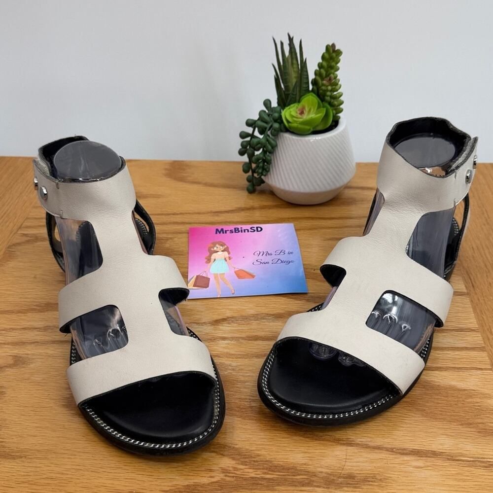 Franco Sarto Genevia Gladiator Black and White Leather Sandals
